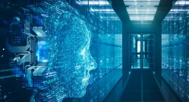 Robot and circuit board on futuristic server room