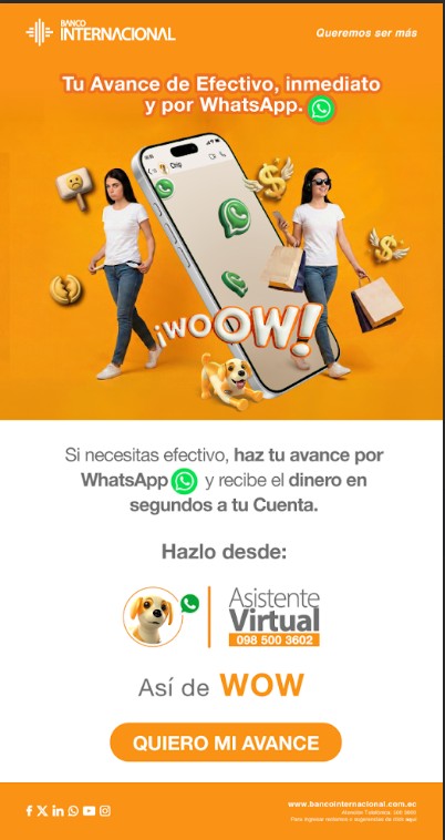 Banco Internacional I Banco Internacional habilita avances en efectivo mediante WhatsApp 